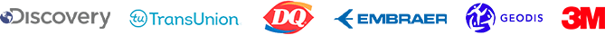 Reach Media Network's corporate digital signage client logos; Discovery, TransUnion, Dairy Queen, Embraer, Geodis, 3M