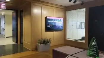 digital signage screen featured in corporate office lobby.