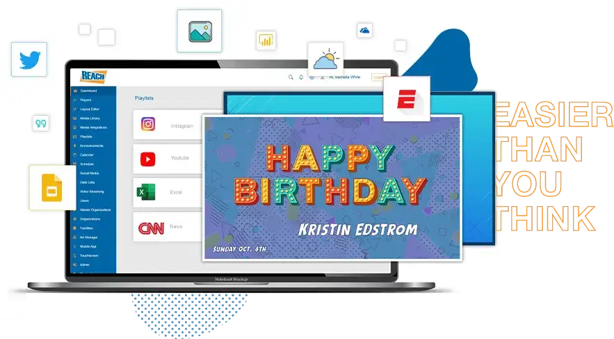 Reach Media Network digital signage software apps digital signage software apps - happy birthday message, Reach Media Network