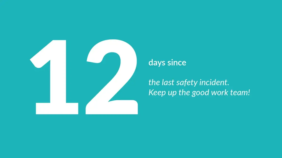 Digital signage screen from Reach Media Network displaying counter for days since last safety incident.