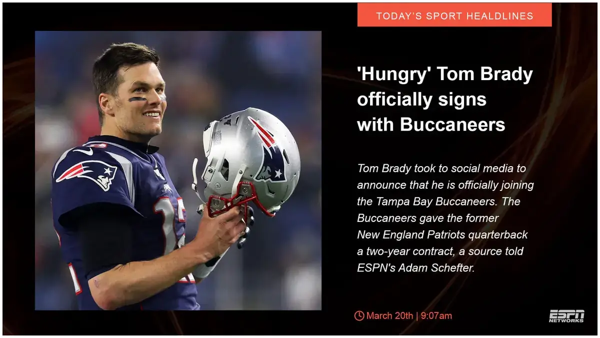 Digital signage screen from Reach Media Network displaying today's sports headlines from ESPN networks.